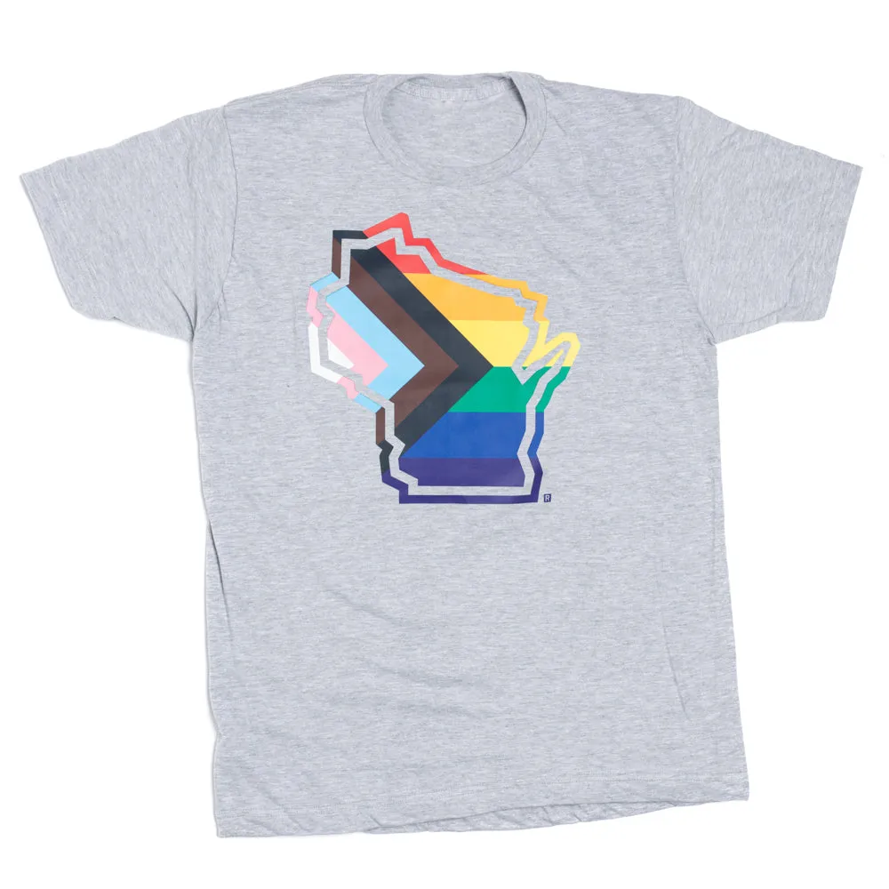 Wisconsin Outline Progress Pride Flag