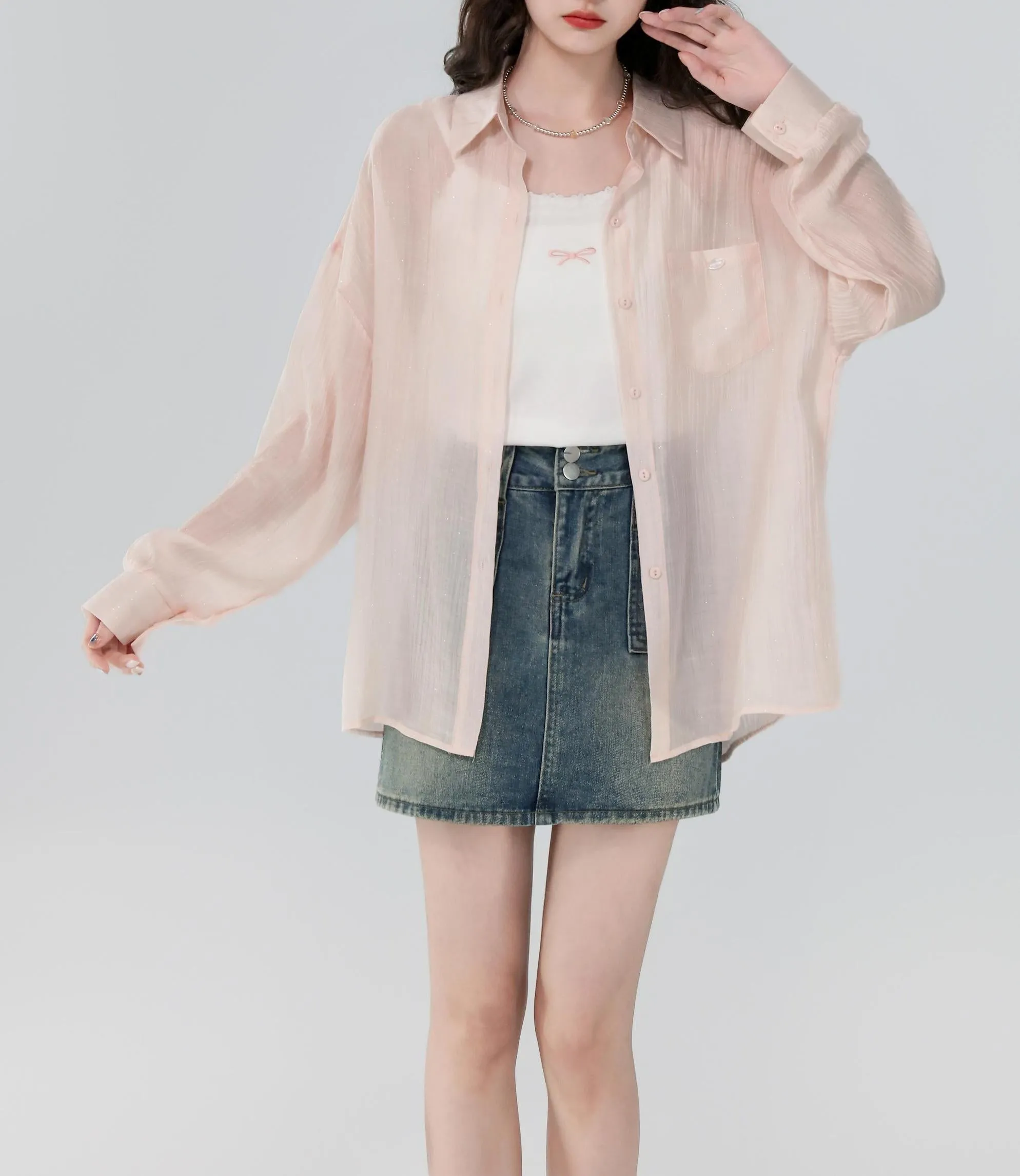 Women's Stylish Long Sleeve Boyfriend Shirt with Patch Pocket and Embroidery