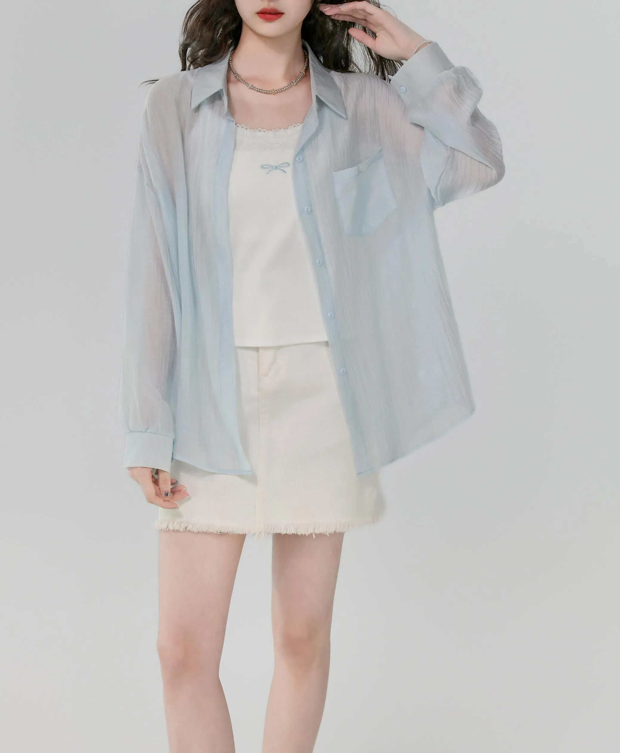 Women's Stylish Long Sleeve Boyfriend Shirt with Patch Pocket and Embroidery