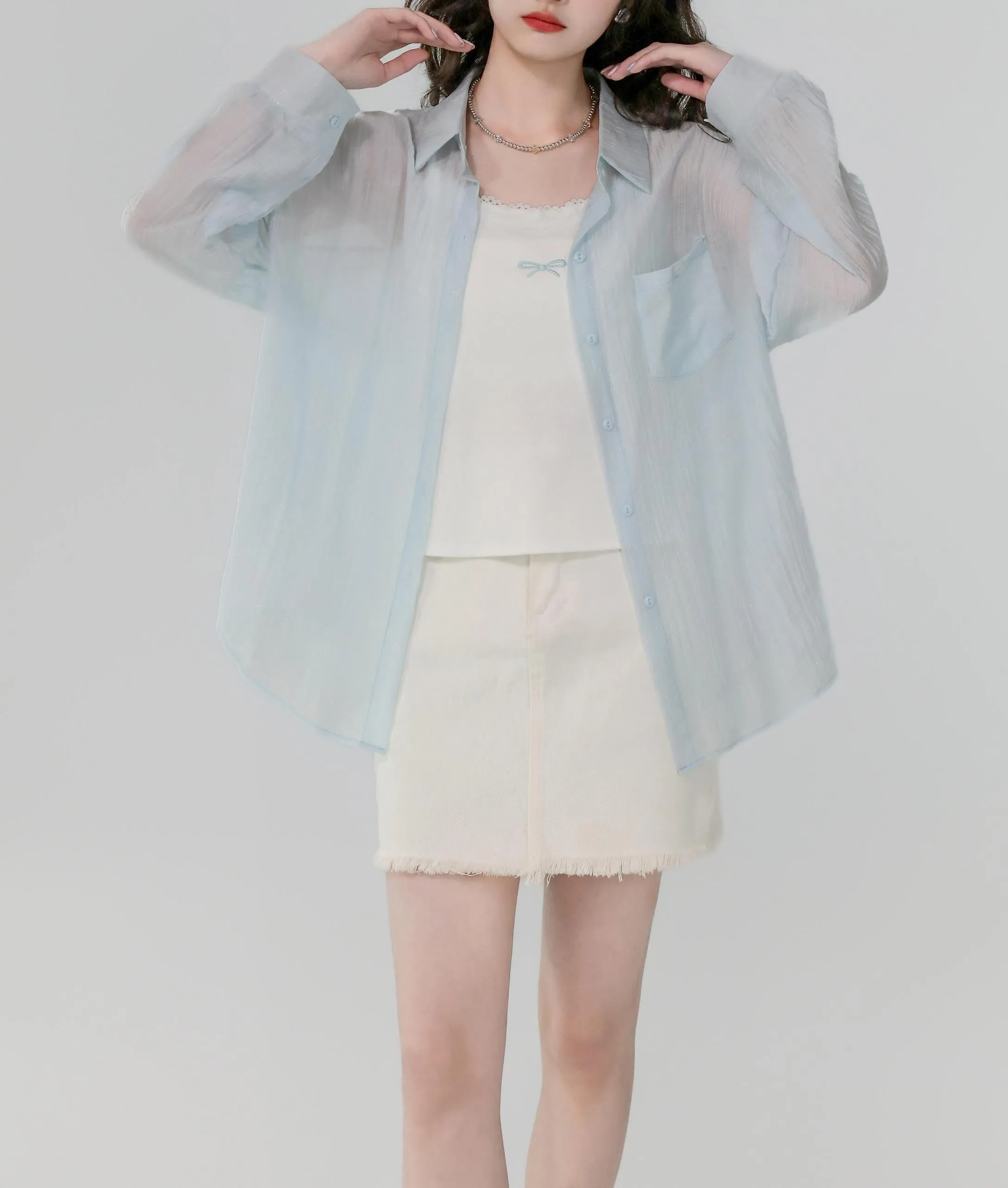 Women's Stylish Long Sleeve Boyfriend Shirt with Patch Pocket and Embroidery