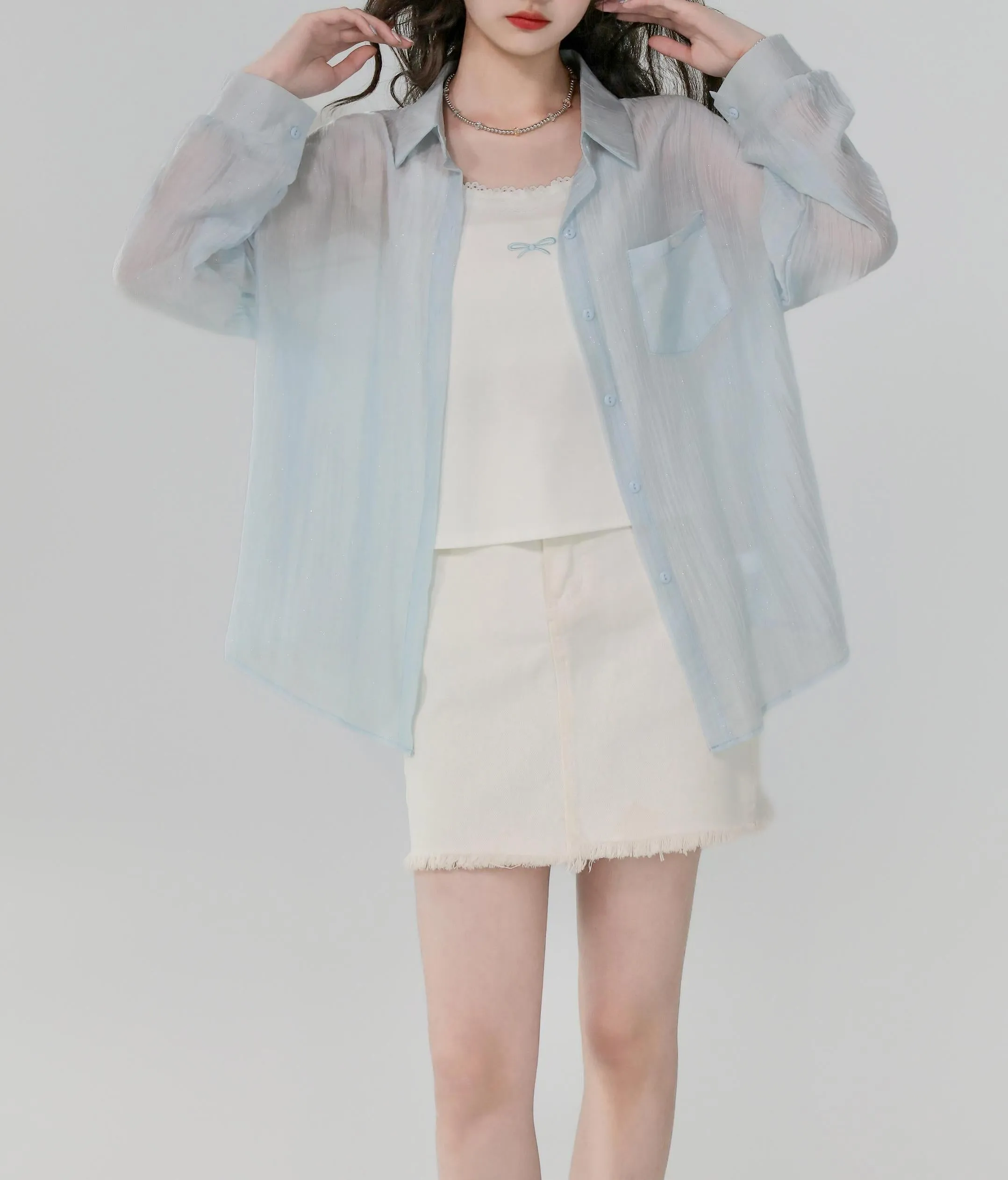 Women's Stylish Long Sleeve Boyfriend Shirt with Patch Pocket and Embroidery