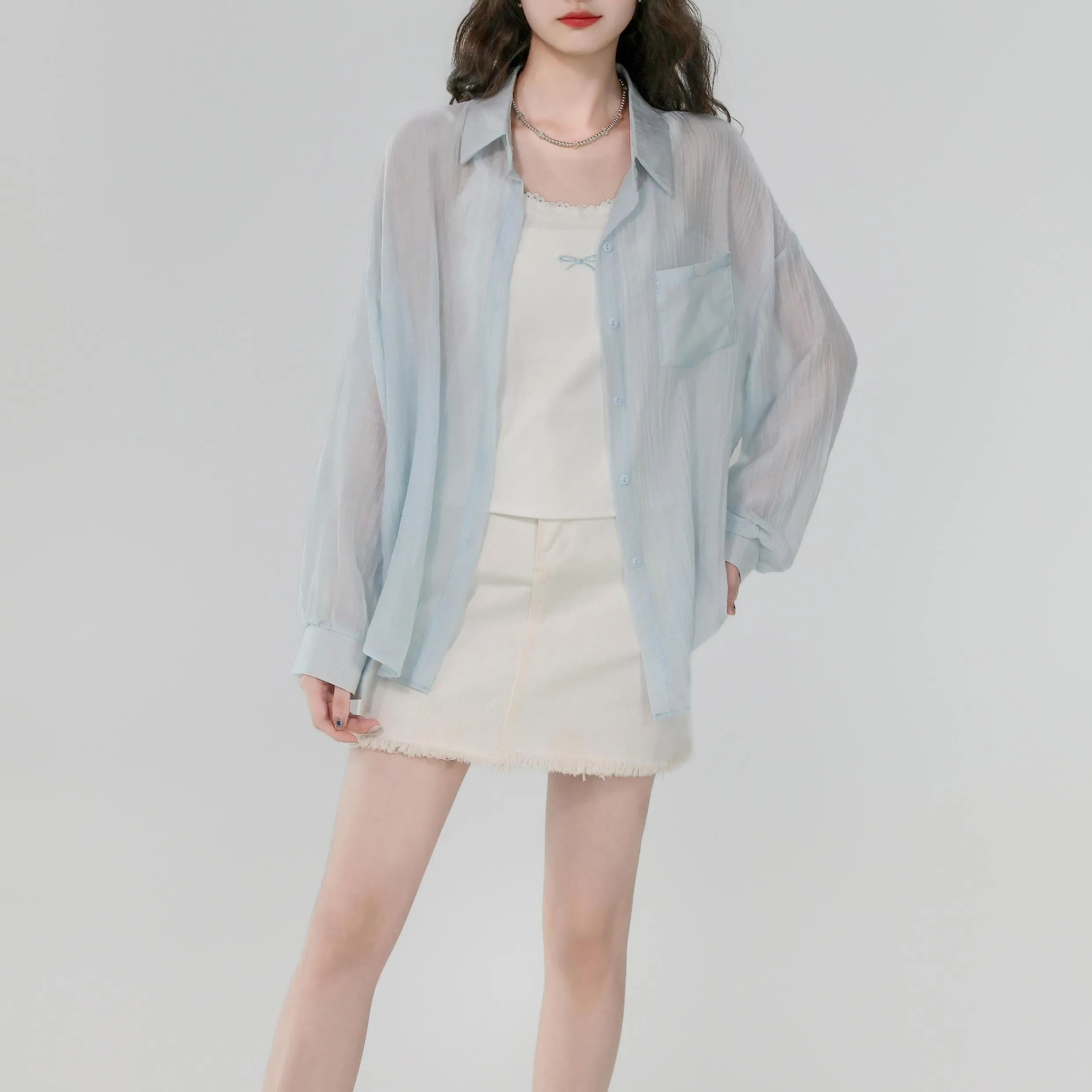 Women's Stylish Long Sleeve Boyfriend Shirt with Patch Pocket and Embroidery