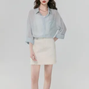 Women's Stylish Long Sleeve Boyfriend Shirt with Patch Pocket and Embroidery