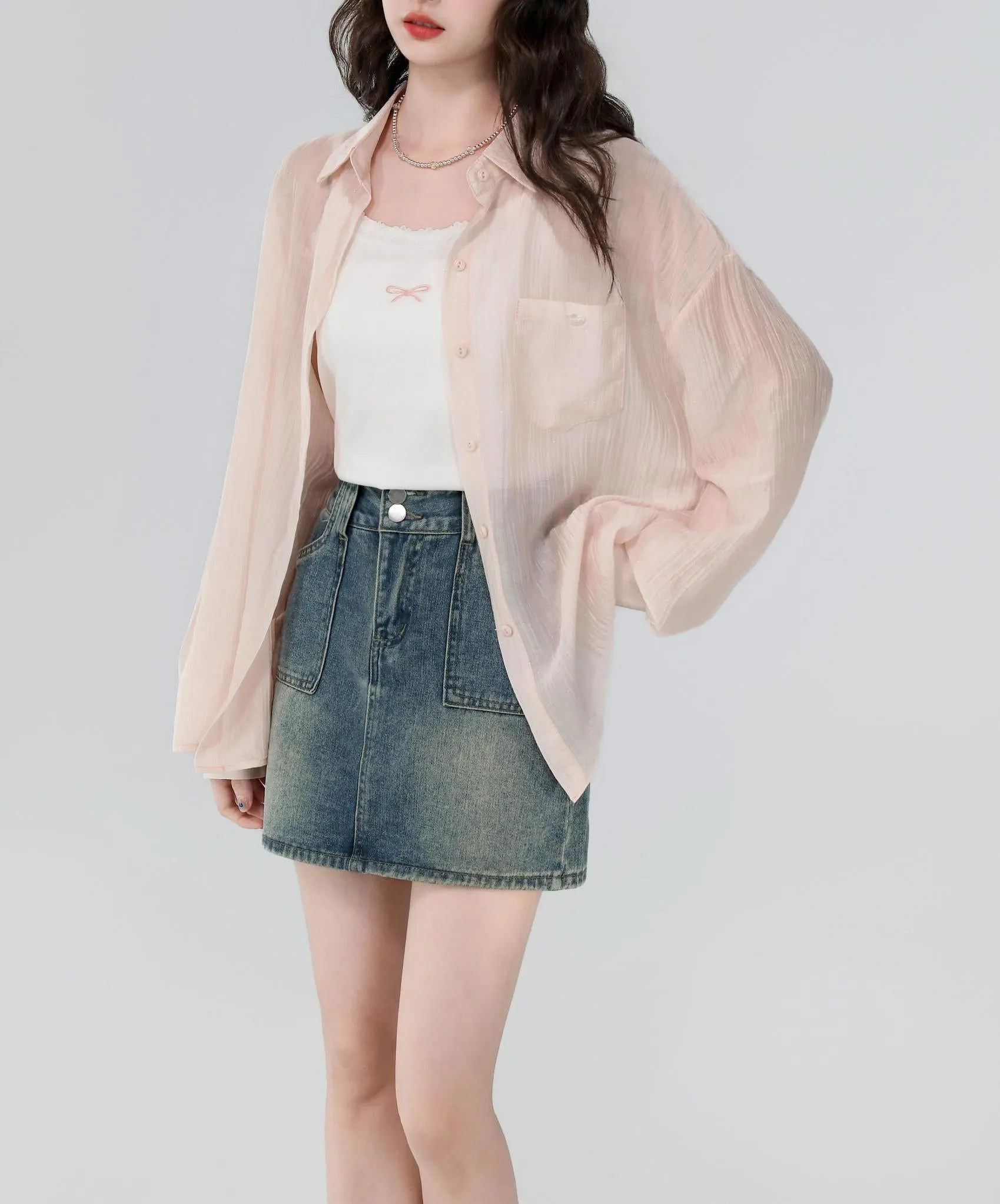 Women's Stylish Long Sleeve Boyfriend Shirt with Patch Pocket and Embroidery