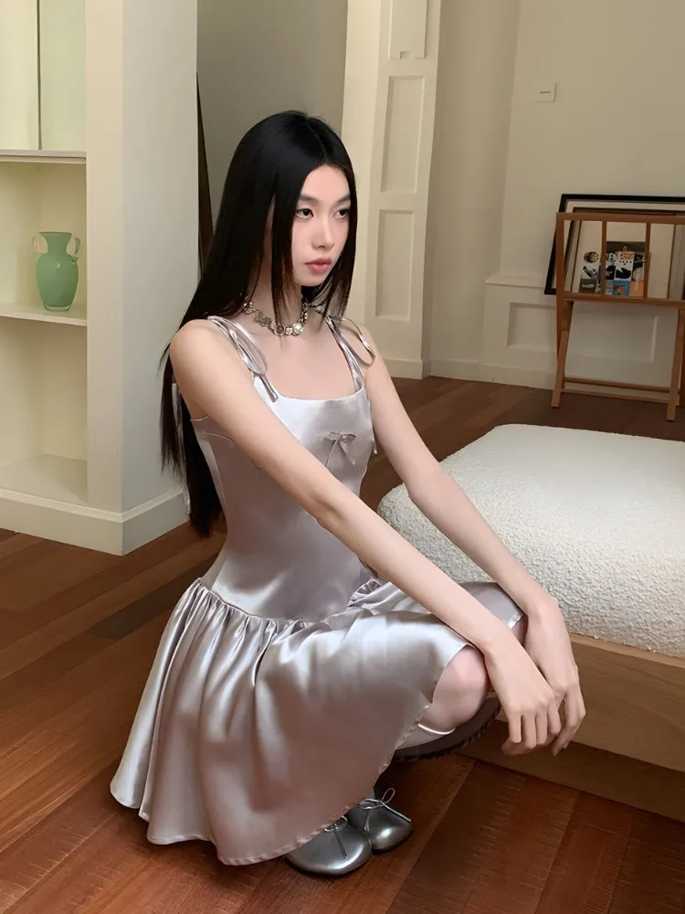 Y2K Silver Satin Mini Dress