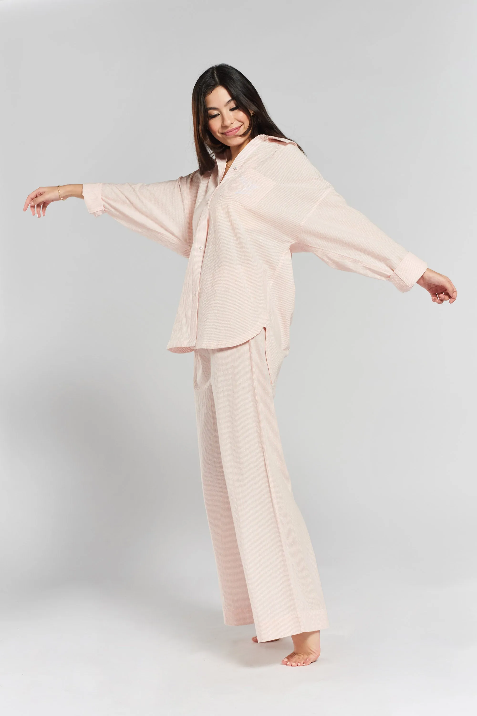 Yew striped woven-cotton shirt - Dawnlight Coral