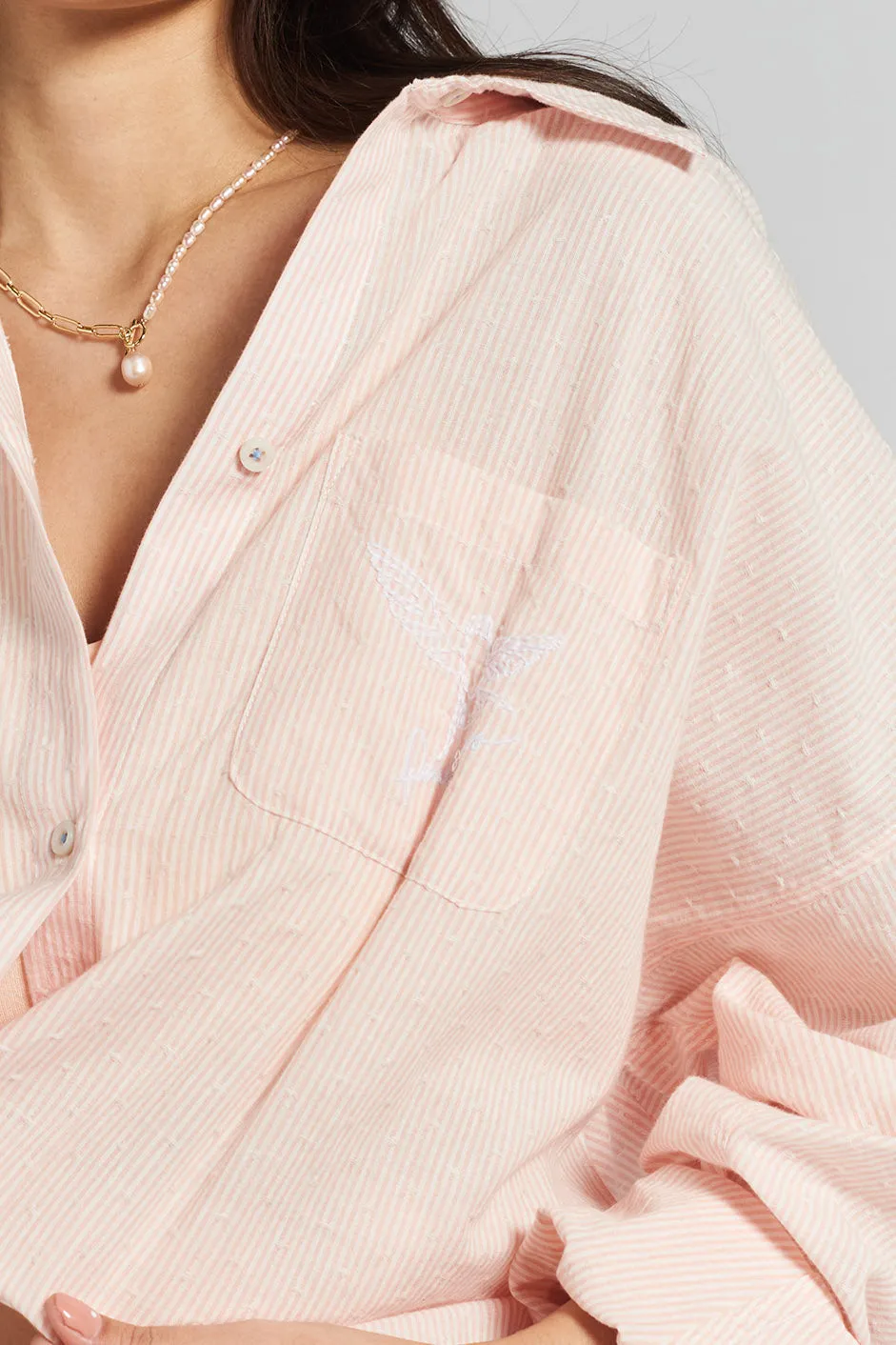 Yew striped woven-cotton shirt - Dawnlight Coral