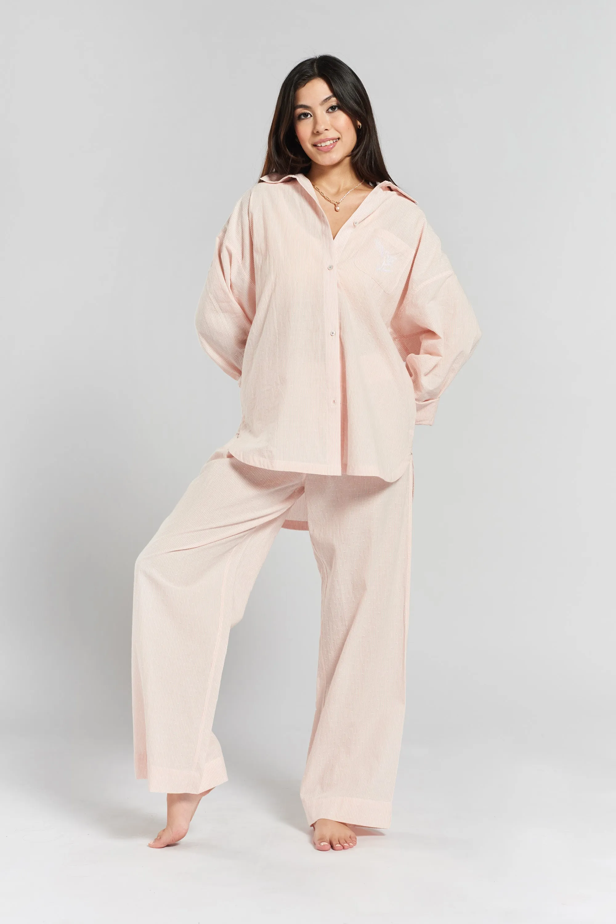 Yew striped woven-cotton shirt - Dawnlight Coral