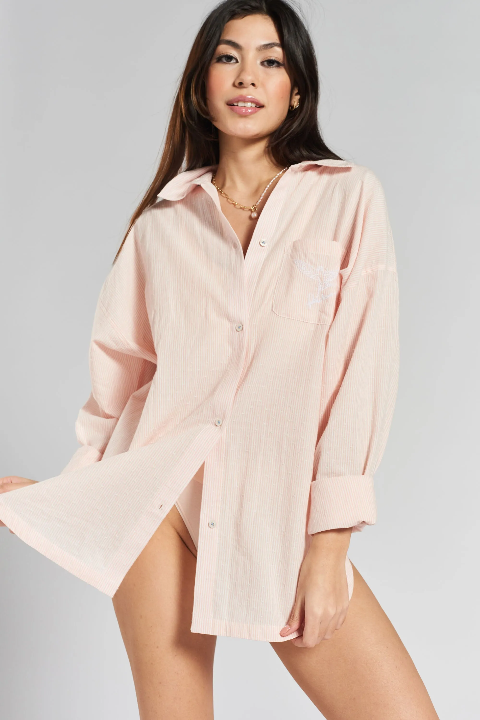 Yew striped woven-cotton shirt - Dawnlight Coral