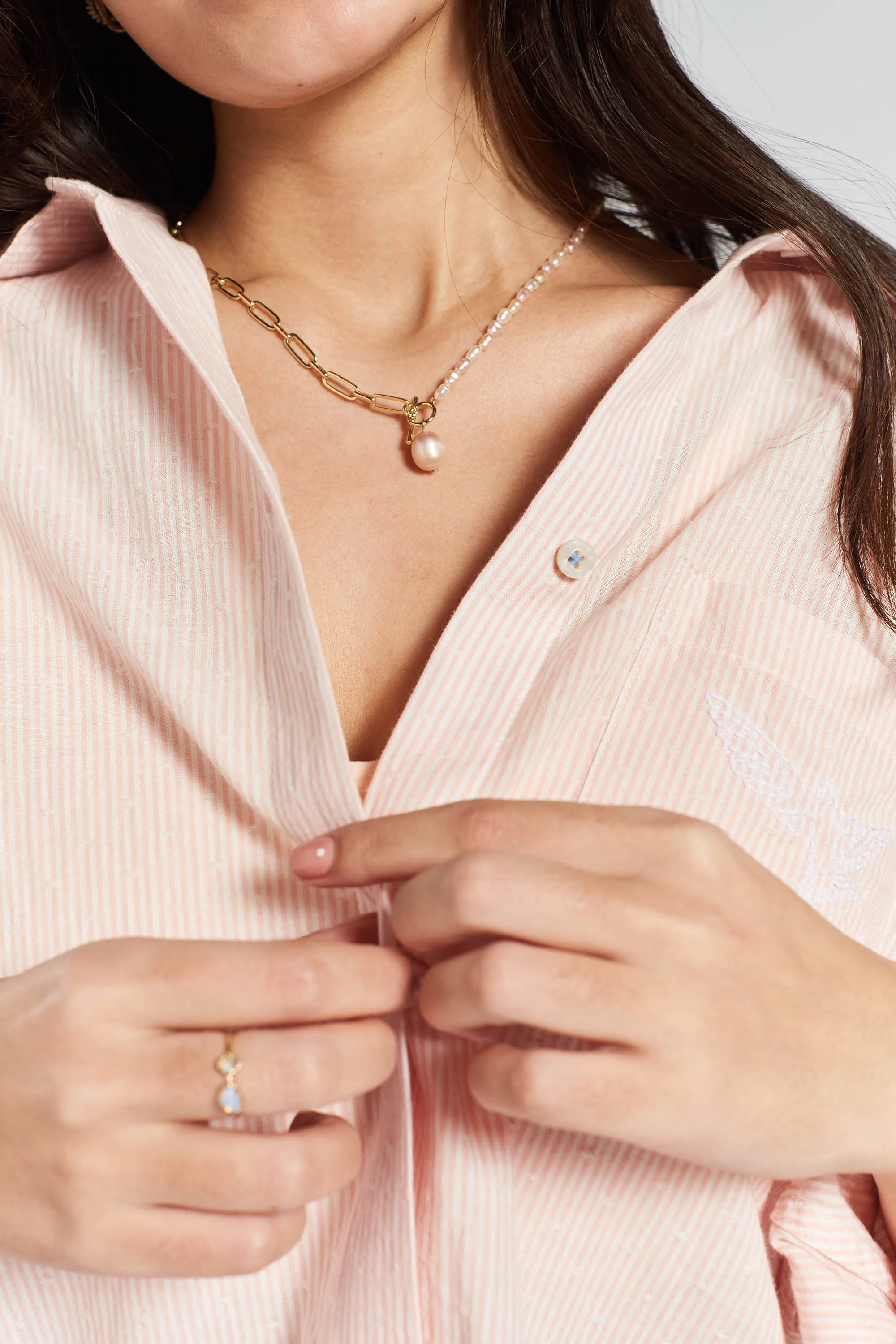 Yew striped woven-cotton shirt - Dawnlight Coral